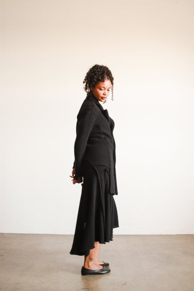 1990s Black Comme des Garçon Asymmetrical Skirt Set