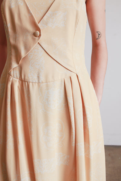 1990s Yellow Giorgio Armani Print Silk Midi Dress