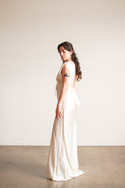 1930s Ivory Scalloped Short Sleeve Bias Dress