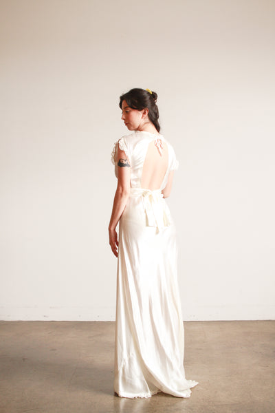 1930s Ivory Scalloped Short Sleeve Bias Dress