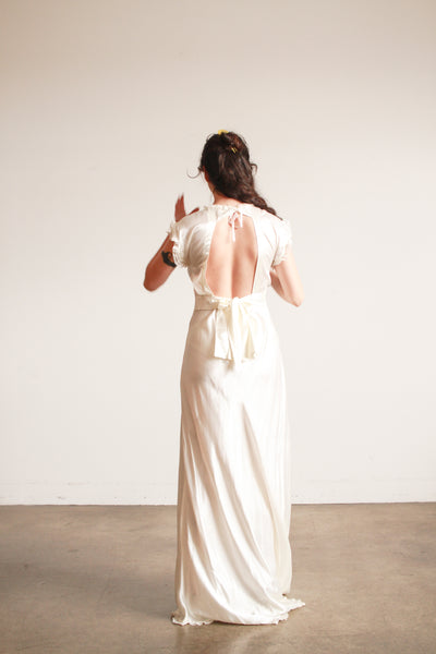 1930s Ivory Scalloped Short Sleeve Bias Dress