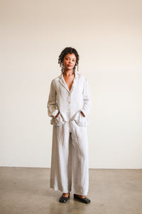 1990s Dove Grey Linen Wide Leg Suit