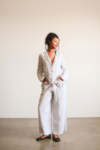 1990s Dove Grey Linen Wide Leg Suit