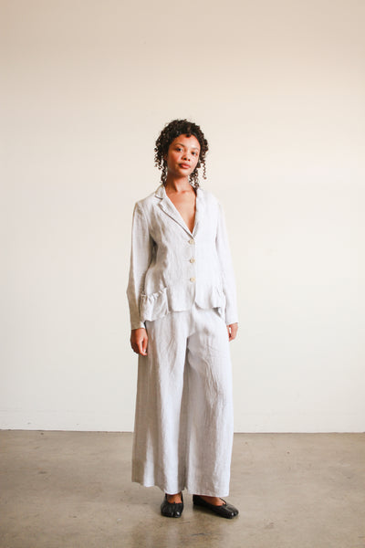 1990s Dove Grey Linen Wide Leg Suit