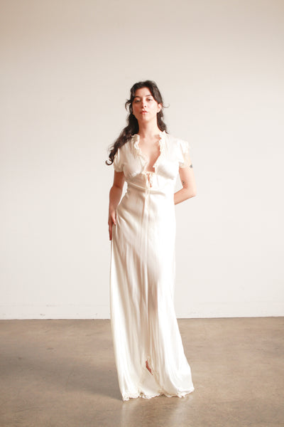 1930s Ivory Scalloped Short Sleeve Bias Dress
