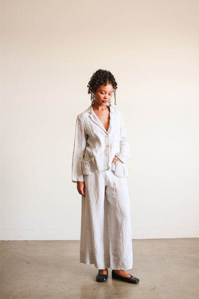 1990s Dove Grey Linen Wide Leg Suit