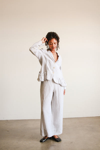 1990s Dove Grey Linen Wide Leg Suit