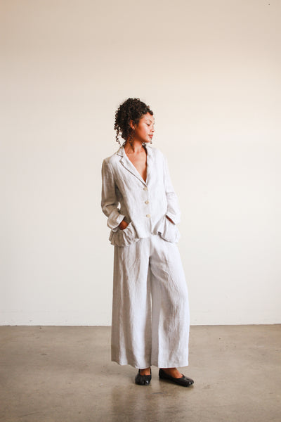 1990s Dove Grey Linen Wide Leg Suit