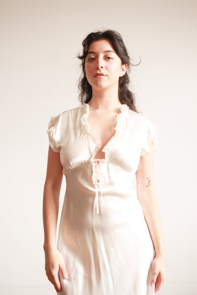 1930s Ivory Scalloped Short Sleeve Bias Dress