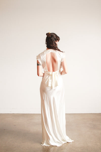 1930s Ivory Scalloped Short Sleeve Bias Dress