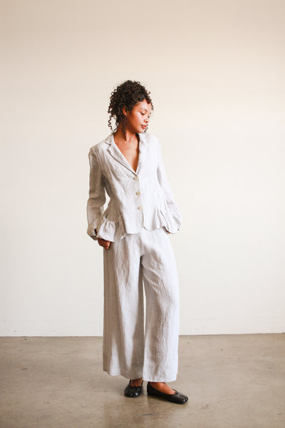 1990s Dove Grey Linen Wide Leg Suit