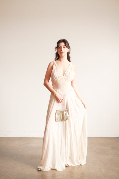 1930s Cream Sheer Silk Embroidered Nightgown