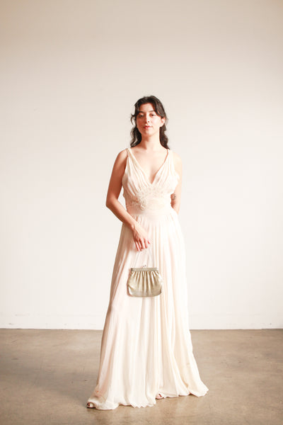 1930s Cream Sheer Silk Embroidered Nightgown