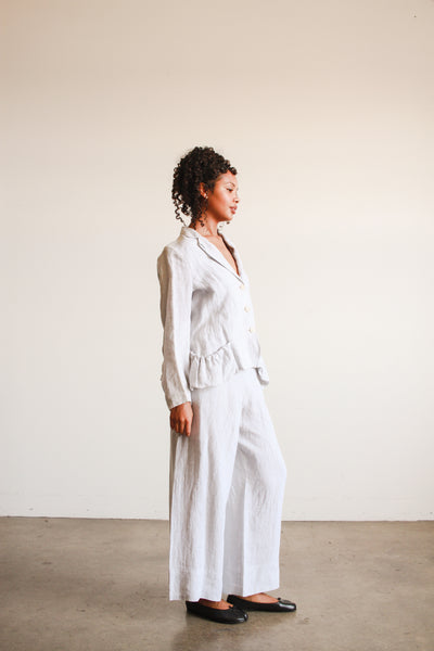 1990s Dove Grey Linen Wide Leg Suit