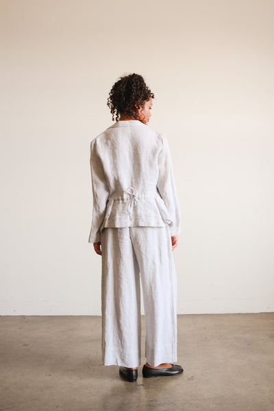 1990s Dove Grey Linen Wide Leg Suit