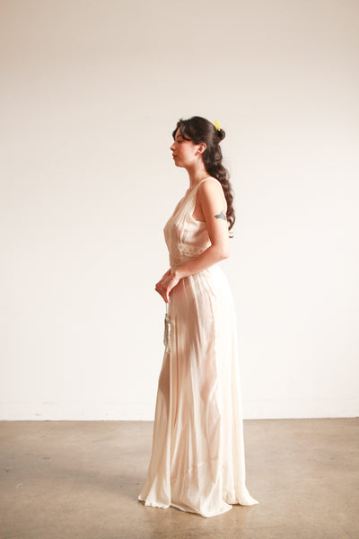 1930s Cream Sheer Silk Embroidered Nightgown