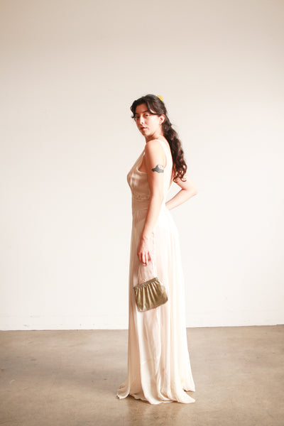 1930s Cream Sheer Silk Embroidered Nightgown
