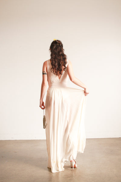 1930s Cream Sheer Silk Embroidered Nightgown