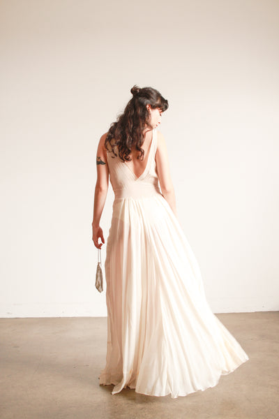 1930s Cream Sheer Silk Embroidered Nightgown