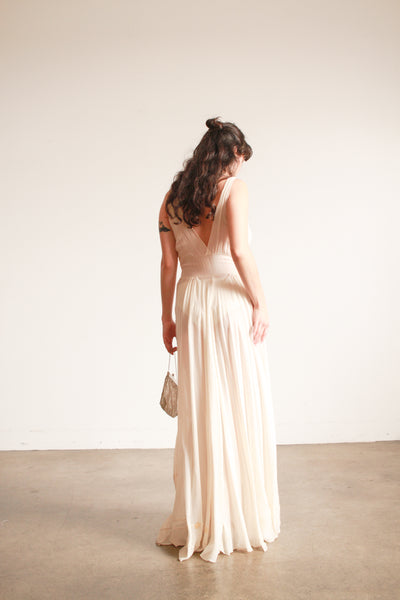 1930s Cream Sheer Silk Embroidered Nightgown
