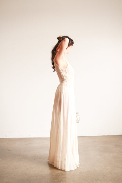 1930s Cream Sheer Silk Embroidered Nightgown