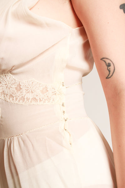 1930s Cream Sheer Silk Embroidered Nightgown