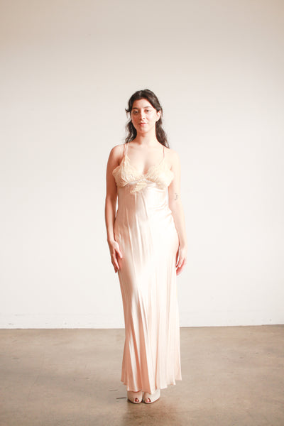 1990s Blush Pink Silk Lace Bias Dress