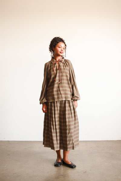 1970s Geoffrey Beene Striped Olive Wool Skirt Set