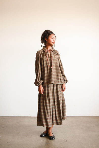 1970s Geoffrey Beene Striped Olive Wool Skirt Set