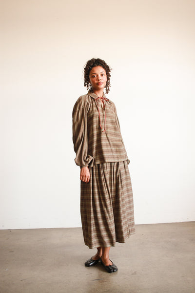 1970s Geoffrey Beene Striped Olive Wool Skirt Set