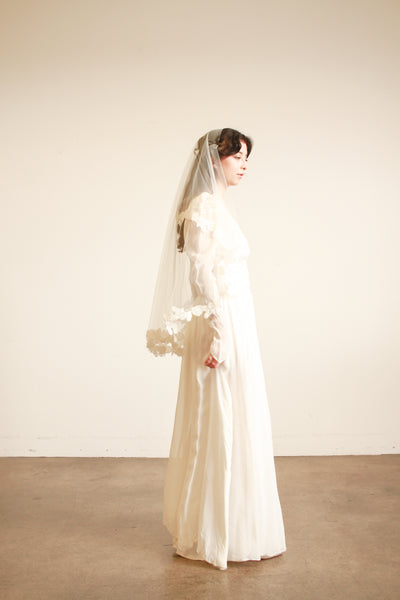 1940s White Sheer Rayon Lace Long Sleeve Dress