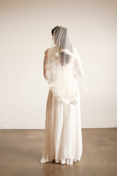 1940s White Sheer Rayon Lace Long Sleeve Dress
