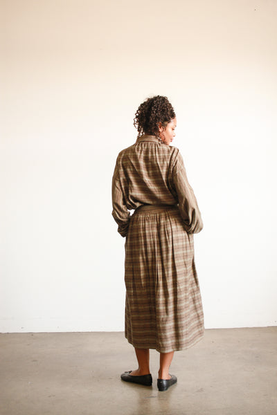 1970s Geoffrey Beene Striped Olive Wool Skirt Set