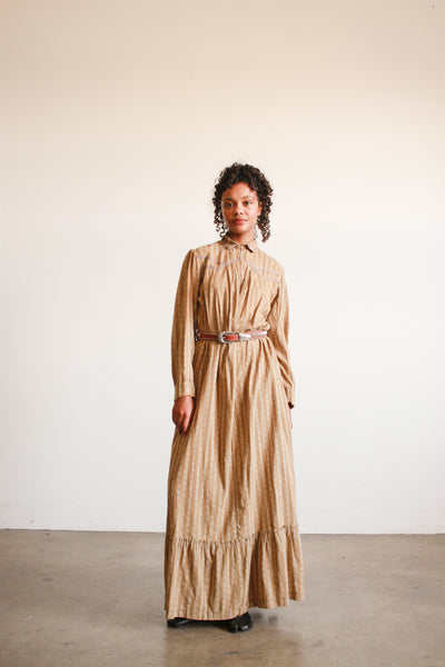 Antique Tan Calico Cotton Farm Dress