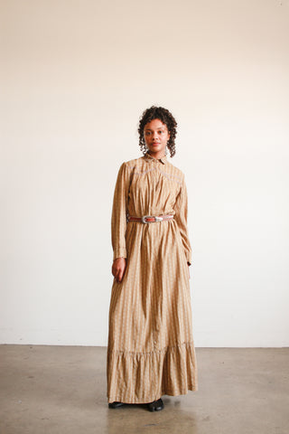 Antique Tan Calico Cotton Farm Dress