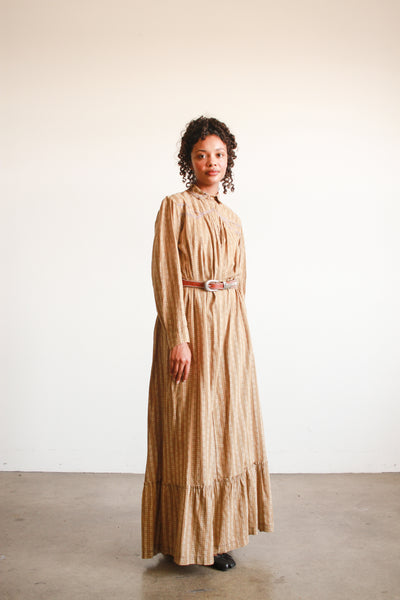 Antique Tan Calico Cotton Farm Dress