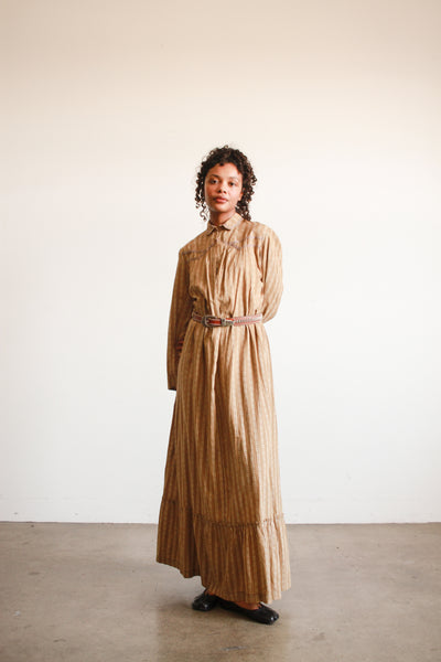 Antique Tan Calico Cotton Farm Dress