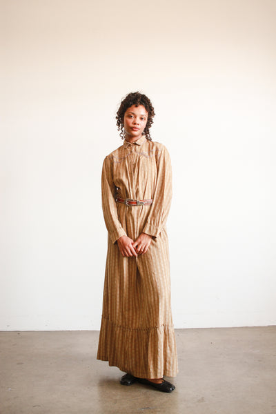 Antique Tan Calico Cotton Farm Dress