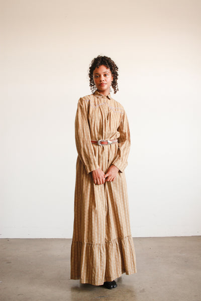 Antique Tan Calico Cotton Farm Dress