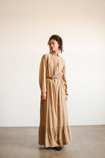 Antique Tan Calico Cotton Farm Dress