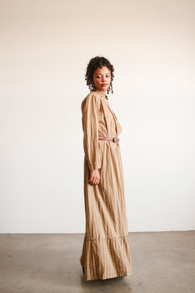 Antique Tan Calico Cotton Farm Dress