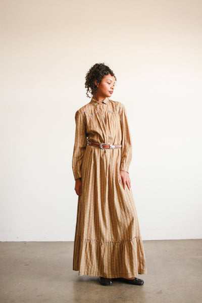 Antique Tan Calico Cotton Farm Dress