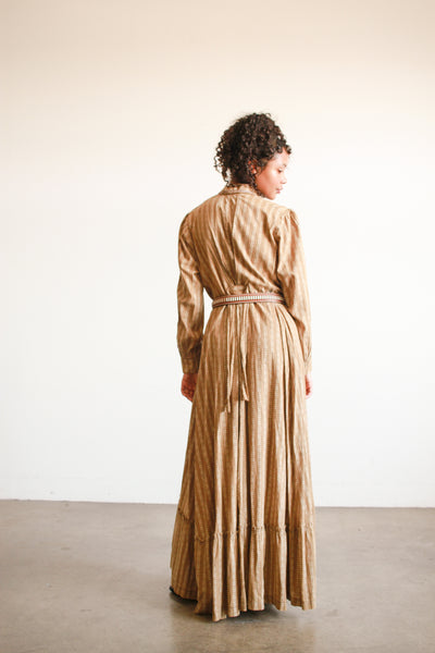 Antique Tan Calico Cotton Farm Dress