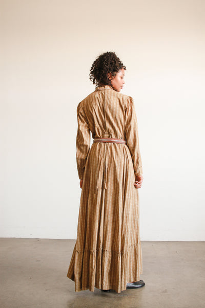 Antique Tan Calico Cotton Farm Dress