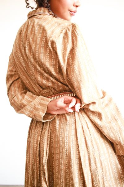 Antique Tan Calico Cotton Farm Dress