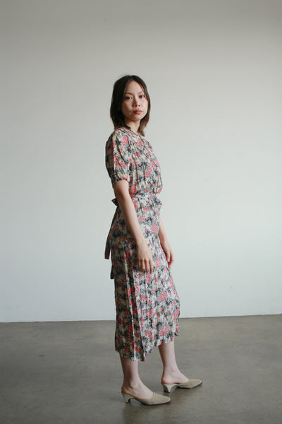 1940s Berry Floral Print Rayon Dress