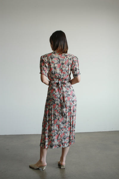 1940s Berry Floral Print Rayon Dress