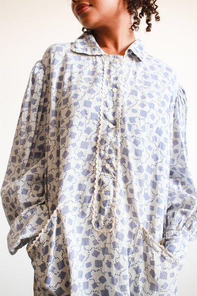 Antique Calico Print Cotton Nightgown Dress