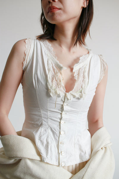 Antique Victorian White Cotton Lace Corset Cover