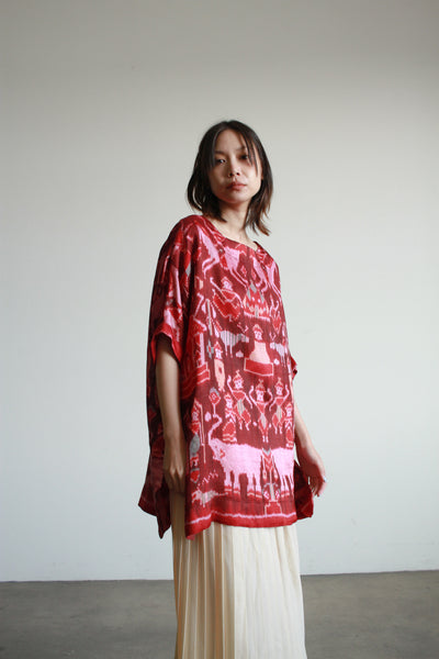1980s Raspberry Ikat Silk Tunic
